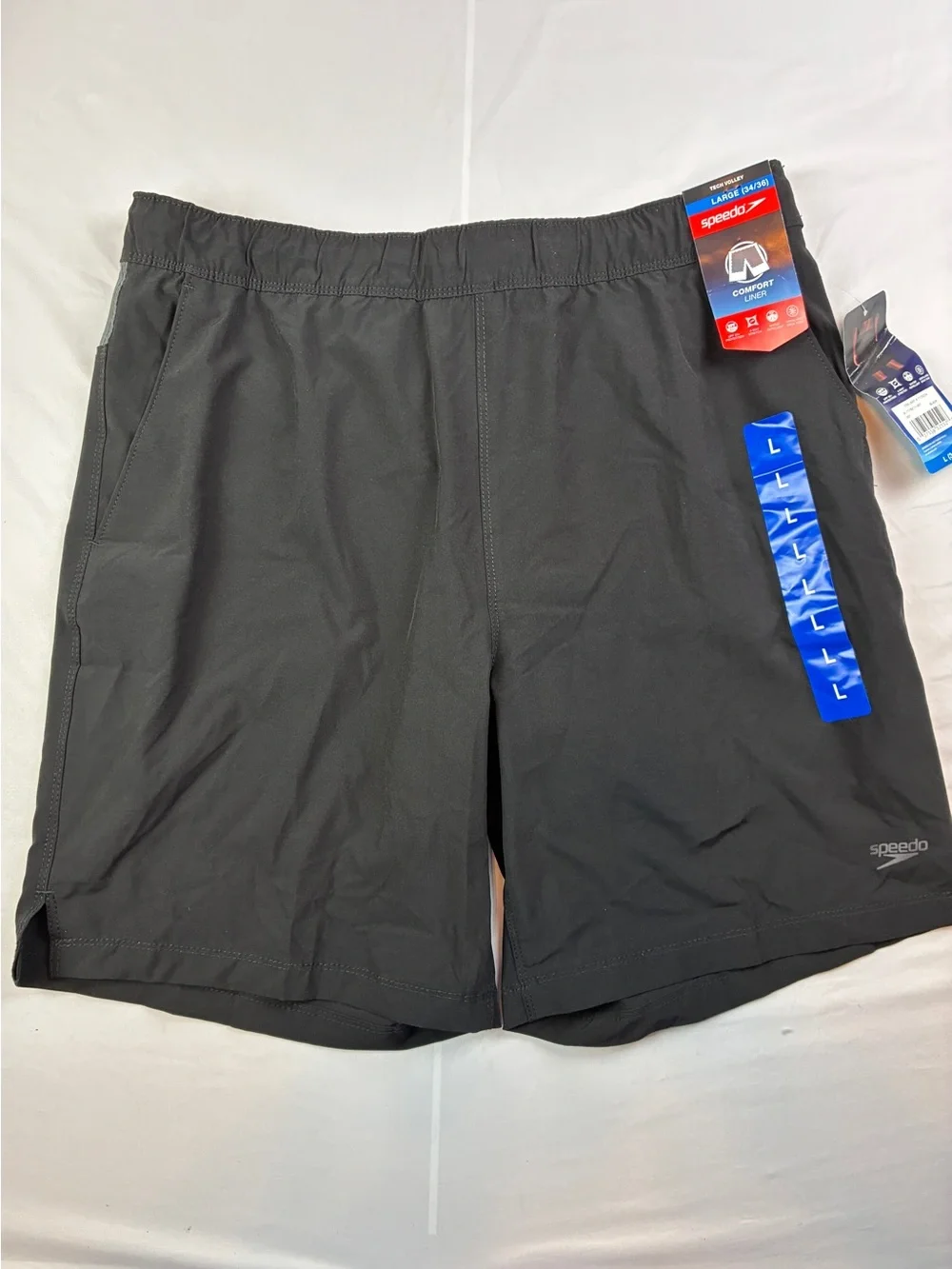 Speedo Men’s Black Tech Volley Swim Shorts with Elastic Waist